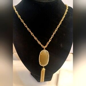 Beautiful Gold Tone Chain Necklace With Acrylic Pendant And Tassle 20"